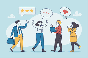 Employee feedback, opinion or rating review, customer service quality, survey result or social media comment, appraisal, evaluation or ranking concept, business people giving feedback communication.