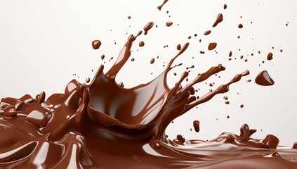 Rich and Velvety Chocolate Splash on White Background Captivating Food Photography for Culinary and Dessert Themes