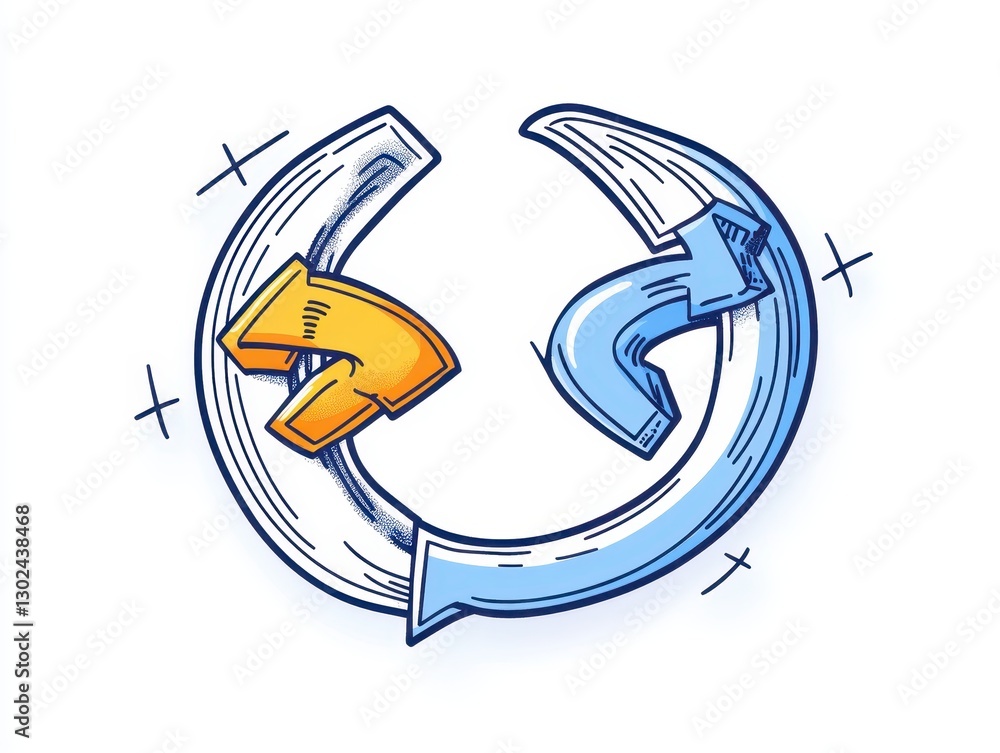 Poster circular arrows symbolizing refresh or reload action with vibrant colors
