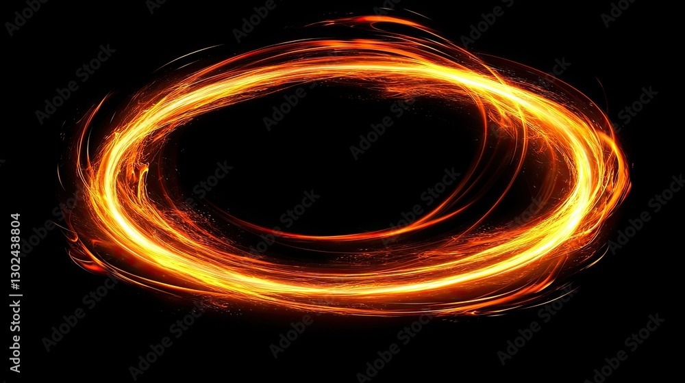 Poster circular glowing light trails spiraling into the center of the frame, leaving space around them for 