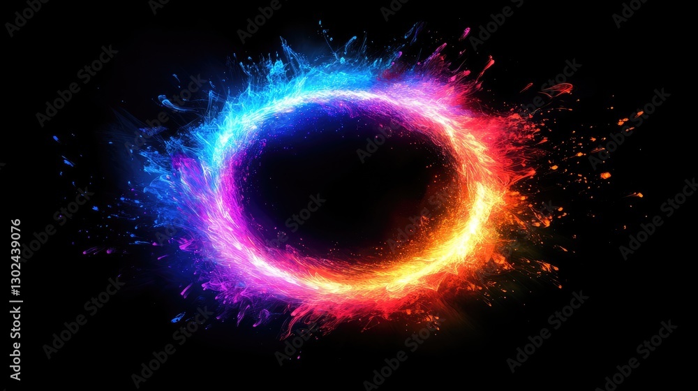Poster colorful motion light effect swirling through the frame, leaving traces of light with ample negative