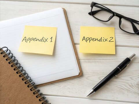 Notes for business appendices on a desk