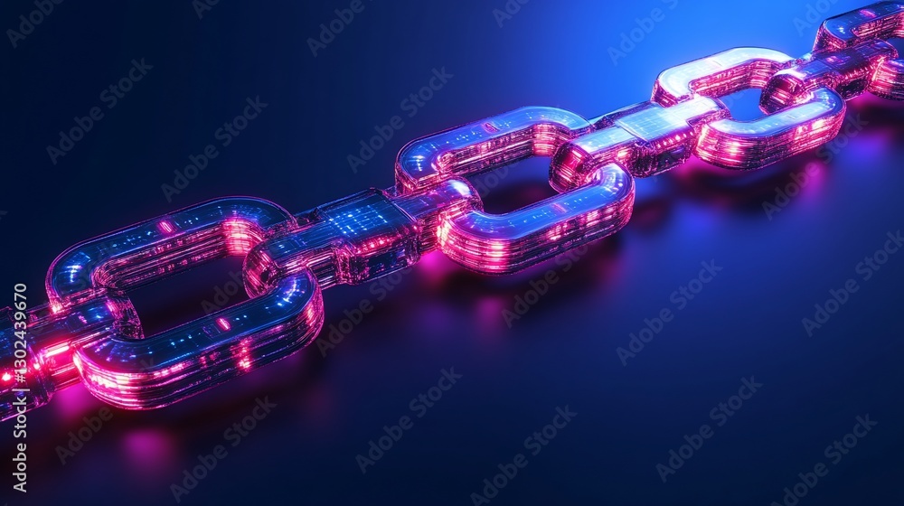 Aufkleber digital blockchain technology concept with neon lighting and chain links