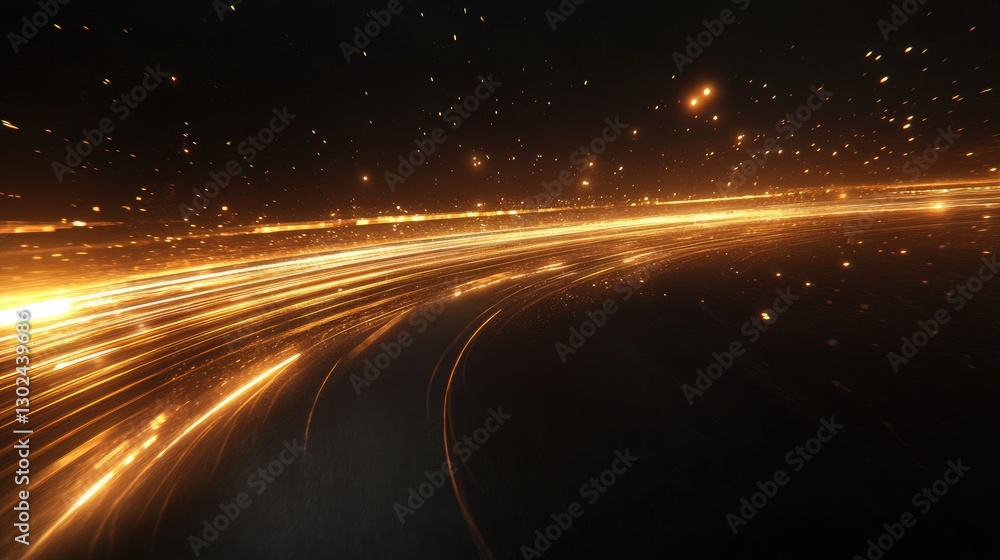 Poster glowing light trails sweeping across a dark surface, creating energetic movement with plenty of spac