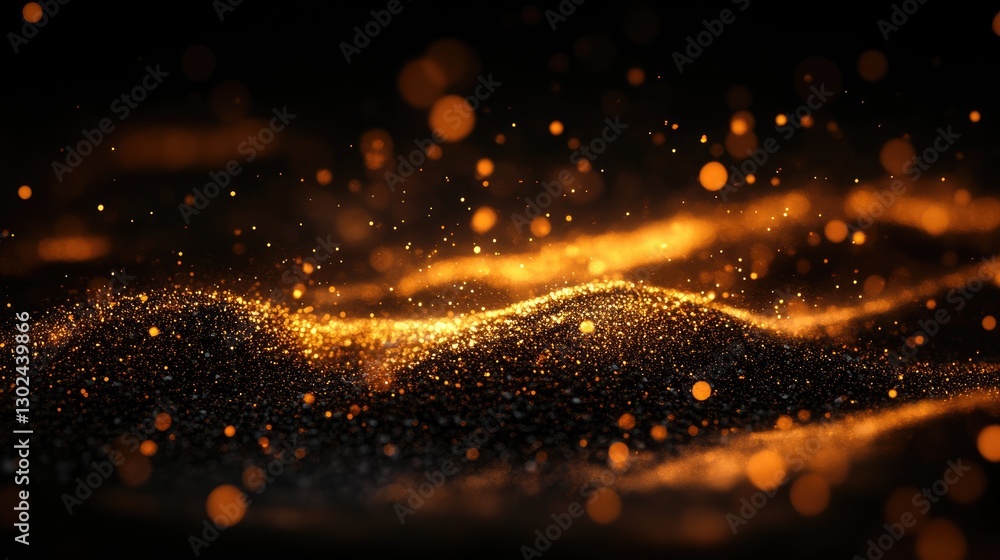 Poster glowing sparks floating through the air, gently illuminating the darkness with space surrounding the