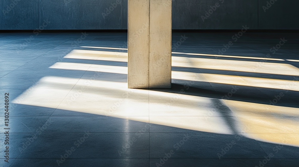 Aufkleber strong architectural shadows cast by a pillar on the floor, creating clean, geometric patterns in a 