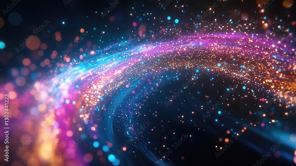 Poster d abstract lights forming a wave, glowing softly in different colors with space around the edges for