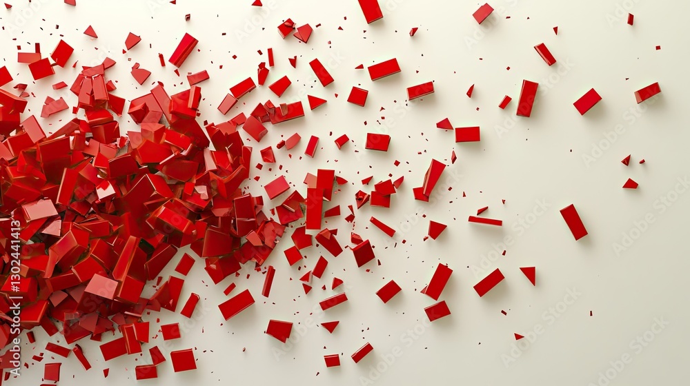Poster d animated geometric figures breaking apart and reassembling in a dynamic motion, surrounded by an e