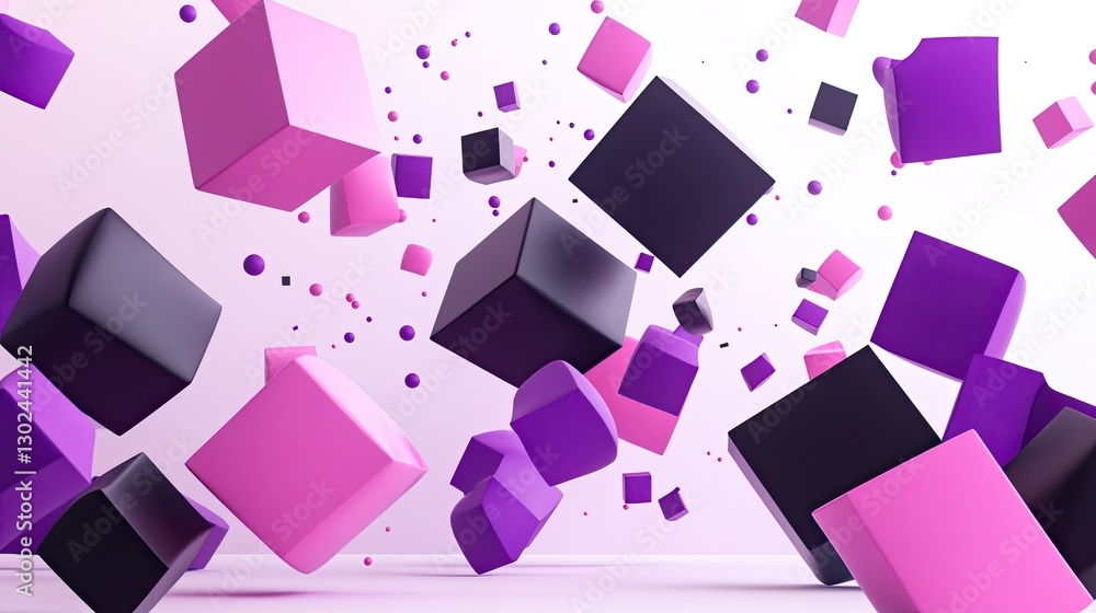 Poster d animated geometric figures breaking apart and reassembling in a dynamic motion, surrounded by an e