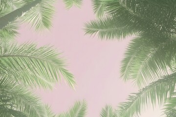Palm Fronds Frame Pastel Sky Background