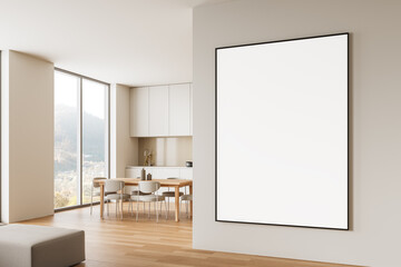 Modern interior with blank poster on wall. 3D Rendering