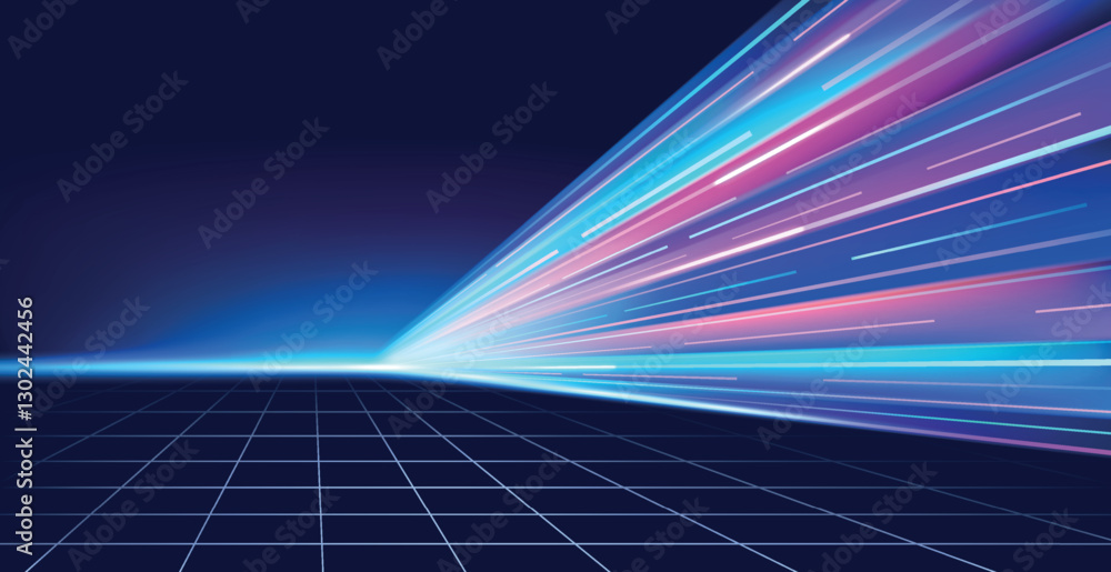 Poster dynamic high speed lines of light. futuristic concept of motion technologies.