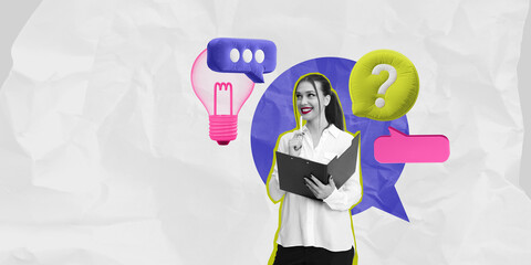 Businesswoman with ideas and questions concept.