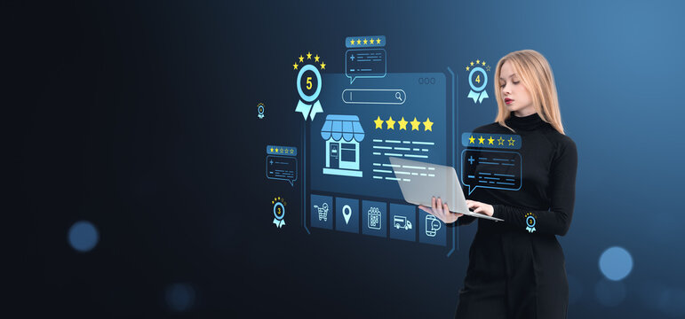 Online shopping interface with ratings and reviews on digital sc
