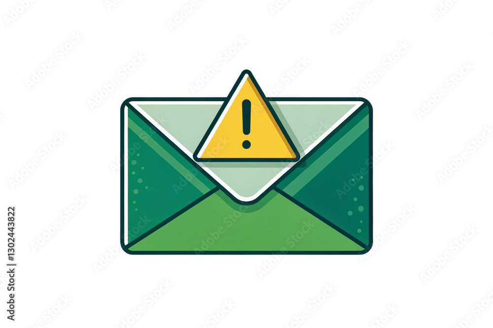 Poster a green envelope with a yellow warning sign, featuring an exclamation mark, symbolizing a critical o