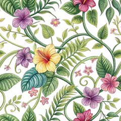Seamless Floral Design Botanical Art Interior Decor Vibrant Colors Close-up View Nature Inspired Aesthetic