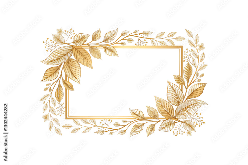 Poster a luxurious golden frame decorated with intricate leaf and flower designs, adding an elegant and orn
