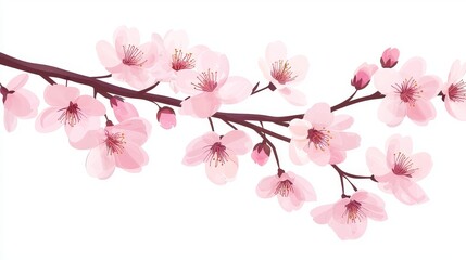 Fototapeta premium Beautiful pink cherry blossom branch isolated.