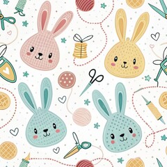 Obraz premium Seamless Playful Bunny Patterns for Crafting Home Decor and Kids Spaces Whimsical Design Colorful Environment Fun Viewpoint