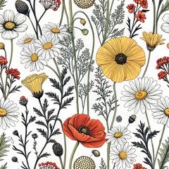 Seamless Floral Design Pattern Nature Digital Art Vibrant Colors Top-Down View Aesthetic Inspiration