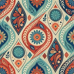 Seamless Floral Pattern Design Textile Art Vibrant Colors Studio Setting Close-Up Creativity Unleashed