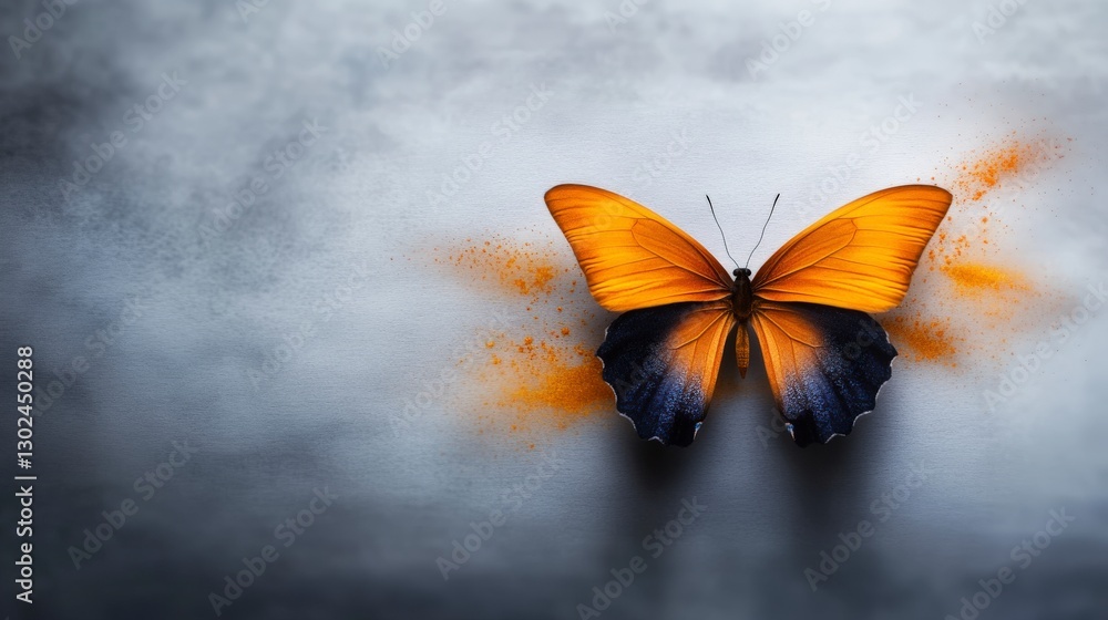 Poster vibrant orange butterfly artistic display with textured background and subtle color accents in soft 