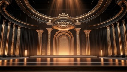 Obraz premium Black golden ceremony award stage venue background.
