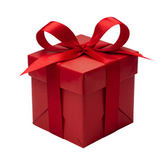 Obraz premium Red Gift Box with Matching Ribbon Bow Isolated on Transparent Background PNG