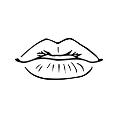 Obraz premium close up of lips full face with folds - hand drawn line art