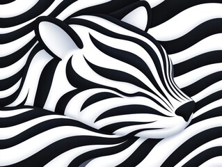 Obraz premium Stylized illustration of a zebra's head blending into wavy black and white patterns
