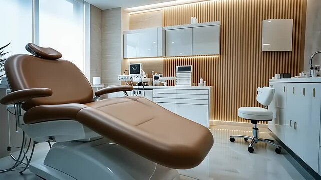 Modern dental office with sleek design and comfortable seating for patients.