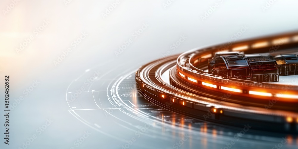 Poster futuristic abstract design with glowing lines and circular shapes in high-tech concept for backgroun