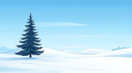 A lone pine tree in a snowy landscape.