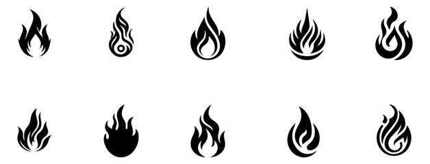 Flame Icons Set – Fire Symbol Silhouettes for Design and Branding
