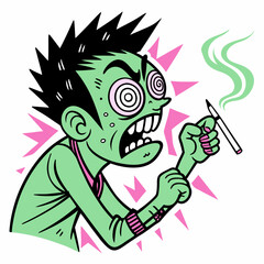 Punk-Inspired Cartoon Face - Stylish and Modern Illustration