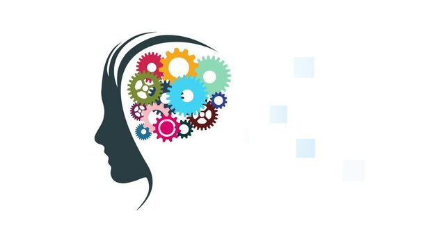 Concept of Artificial intelligence, AI. Interlocking gears and pixel creation