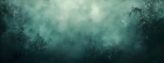 Obraz premium Eerie misty forest, aerial view. Background design
