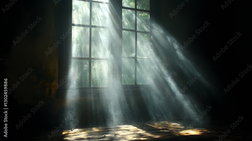 Poster sunlight streams through window: captured in a dramatic shot, the scene features streams of sunlight