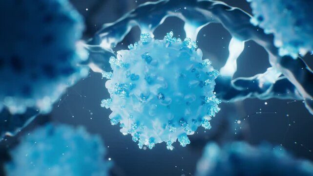 Blue cell with biological DNA background, 3d rendering.