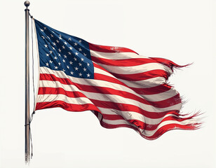 Obraz premium Flying American flag in the flag pole png US flag png flag US flag with base stand flag of united states of america transparent background