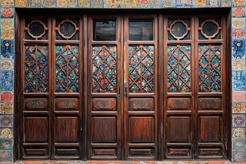 Obraz premium Ornate Wooden Door With Colorful Mosaic Inlay