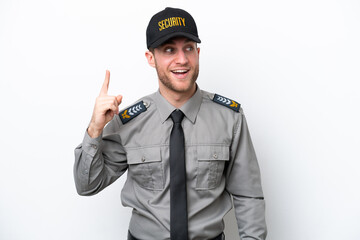 Fototapeta premium Young safeguard caucasian man isolated on white background intending to realizes the solution while lifting a finger up