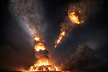 A falling meteor shower. Apocalypse, end of the world, doomsday. Sci-fi background