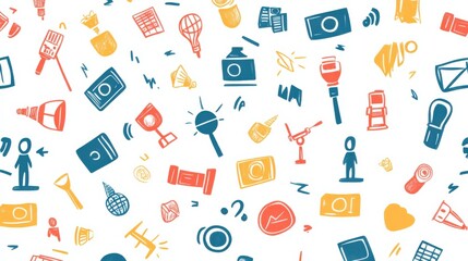 Colorful Icons and Symbols Representing Photography and Creative Media Elements