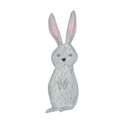 Grey Easter bunny on a transparent background.