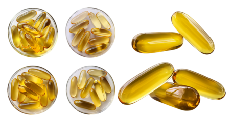 Transparent Capsules in Petri Dishes and Isolated on White Background, Bundle Set Collection, Isolated on Transparent Background