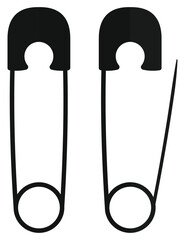 Open and closed safety pin flat vector icon isolated on white background.