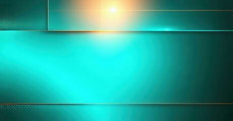 Obraz premium Modern high tech gradient background vibrant teal blending metallic bronze fine grain noise texture geometric overlays neon reflective highlights bright colorful design