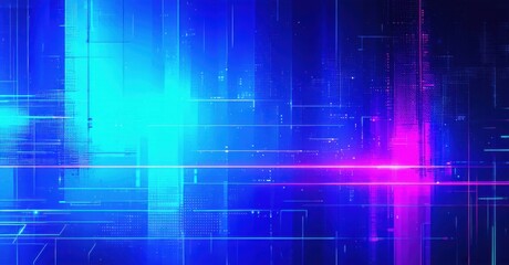 Fototapeta premium Neon cyberpunk gradient background deep indigo shifting ultraviolet fine grainy noise texture layered geometric depth high tech glowing accents bright colorful design