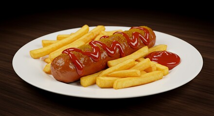 A Delicious Currywurst with French Fries